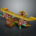 Yellow Biplane Model With Green Propellers Cross Markings And Box-like Fuselage