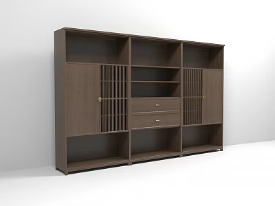 Dark Brown Wooden Bookcase with Multiple Compartments Drawers and Lattice Doors Modern Home Office Furniture 3d model