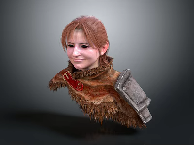 Woman With Red Hair In Fur Clothing And Metal Armor 3D Sculpture 3d model