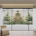 Modern Glass Sliding Doors In Interior With Wooden Floor Green Plants And Curtains