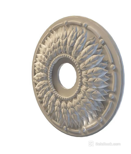 Tech Exhibition Hall Interior Featuring Circular Leaf Pattern Decorative Element Design 3d model 