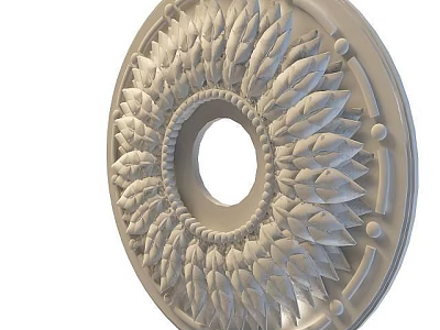 Tech Exhibition Hall Interior Featuring Circular Leaf Pattern Decorative Element Design 3d model