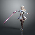 Game Anime Character With Blonde Hair Holding Pink Purple Long Sword In White Brown Outfit