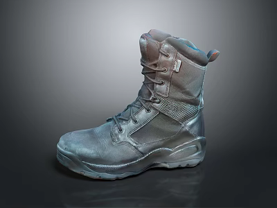 Gray High Top Tactical Boots With Lace Up Design And Durable Slip Resistant Sole 3d model
