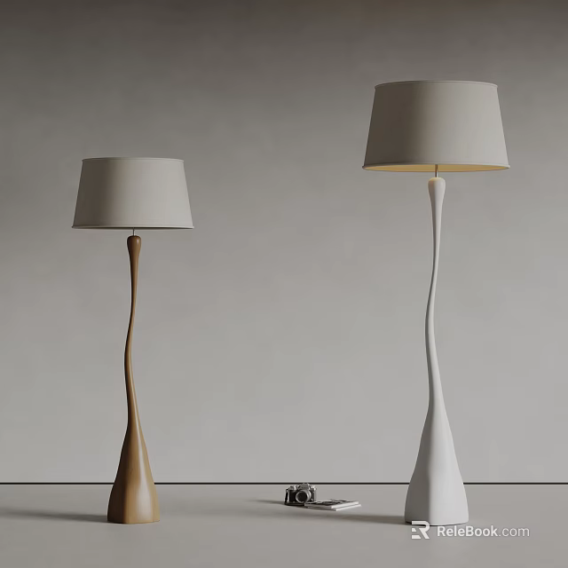 Unique Shape Floor Lamps In Wooden And White With Curved Design For Modern Interior 3d model 