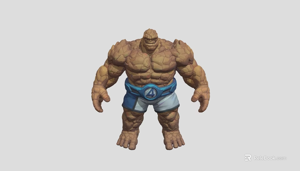 Muscular Rock Like Game Movie Character With Blue Belt Emblem And White Shorts 3d model 