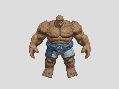 Muscular Rock Like Game Movie Character With Blue Belt Emblem And White Shorts 3d model