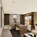 Hotel Guest Room Interior With Chinese Landscape Paintings And Traditional Furniture