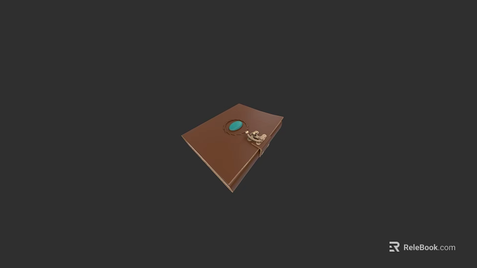 Elegant Brown Book With Green Gemstone And Gold Key Decoration 3d model 