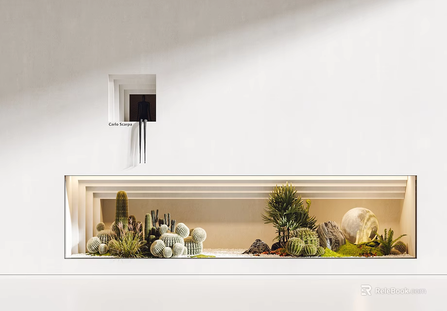 Indoor Miniature Garden Design Featuring Cacti Succulents Moss And Decorative Stones 3d model 