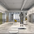 Modern Clothing Store Interior With Well Lit Shelves Hanging Clothes Marble Floor And Display Tables
