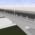 Modern Landscape Bridge with Street Lamps White Railing and Arched Design Over Green Grass
