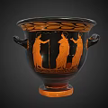 Antique Black And Orange Decorative Vase With Handles And Ancient Figure Scenes
