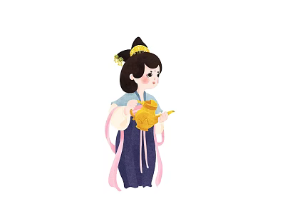 Animated Game and Movie Character in Traditional Costume with Ornaments and Golden Teapot 3d model