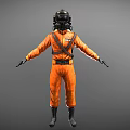 3D Space Pilot Character In Orange Jumpsuit With Black Helmet Goggles And Chest Insignia