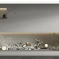 Indoor Landscape With Marble Backdrop Wall Light Fishing Silhouette Snowy Plants And Round Lamps