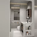 Modern Bathroom Interior With Vanity Mirror Cabinet And Toilet
