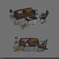 Cozy Modern Sofa Coffee Table Set With Armchair Side Table Lamp And Pillows 3d model