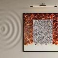 Abstract Painting Wall Art With Geometric Patterns Black White Texture And Orange Red Background 3d model