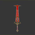 Red Decorative Sword With White Inscriptions And Black Hilt Design