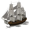 Traditional Wooden Sailing Ship Sailing On Calm Sea With White Sails And Blue Sky