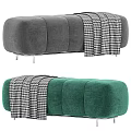 Modern Sofa Bench With Beige And Brown Upholstery Black White Checkered Blanket Metal Legs