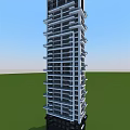 Modern High Rise Residential Building With Balconies Green Landscape Under Blue Sky