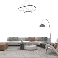 Gray Sofa and Coffee Table Set with Multicolor Pillows Floor Lamp and Geometric Rug 3d model