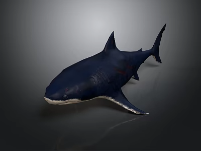 Realistic Shark 3D Model with Deep Blue Body and White Underbelly on Dark Background 3d model