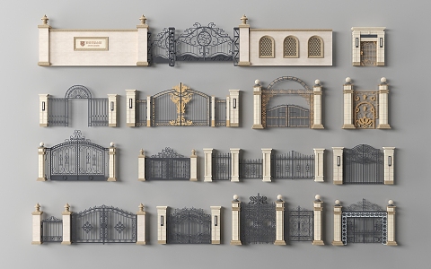 European-style wrought iron gate 3d model