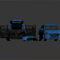 Blue Car With Open Doors Engine Hood Showcasing Internal Structure And Components 3d model