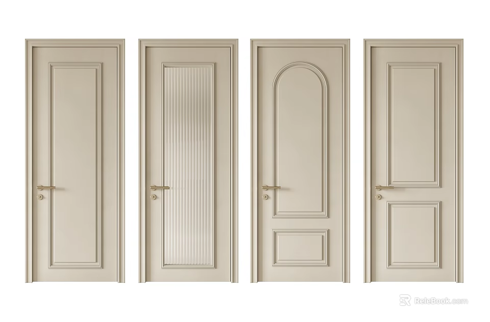 Beige Interior Hinged Doors With Various Panel Designs And Styles 3d model