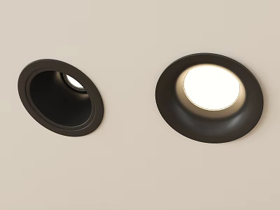Black Recessed Downlights And Spotlights Installed On Light Wall For Modern Lighting 3d model