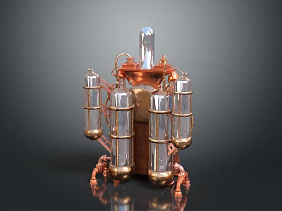 Futuristic Sci Fi Device With Copper Structure Glass Chambers And Central Crystal Core 3d model