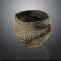 Vintage Ancient Clay Pottery Jar With Intricate Carved Patterns And Weathered Surface