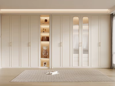 Modern White Wardrobe With Glass Doors Open Shelving And Built-in Lighting 3d model