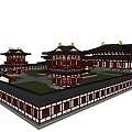 Traditional Ancient Chinese Building With Multiple Tiered Roofs Curved Eaves And Courtyard