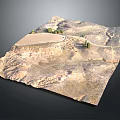 Arid Desert Landscape With Rolling Hills Dry Ground And Sparse Cacti Vegetation