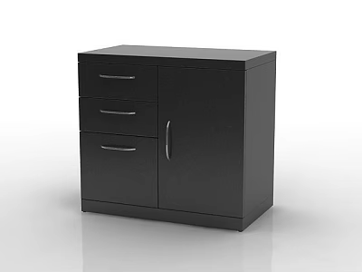 Modern Black Bookcase With Three Drawers And Single Door Storage Unit 3d model