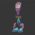 Purple Cartoon Creature With Big Eyes Smiling Face Orange Bow Tie Blue Pants Pink Shoes