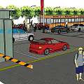 Organized Parking Lot With Parked Cars Street Lamps Trees And Adjacent Building