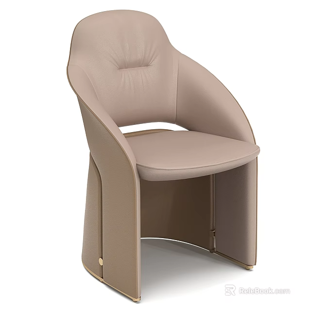 Modern Beige Leather Single Sofa With Curved Armrest And Metal Base Frame 3d model 