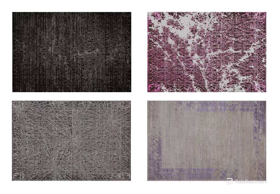 Various Textured Square Carpets in Dark Purple Gray and Patterned Designs 3d model