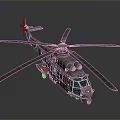 Green Military Transport Helicopter With Rotors Fuselage Windows On Dark Background