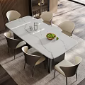 Modern Dining Table Set with Marble Top Metal Legs and Light Curved Back Chairs