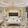 Elegant Dining and Living Room Interior Design With White Cabinets Dining Table And Chandelier