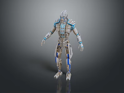 Futuristic Sci Fi Robot Game and Movie Character With Mechanical Armor and Silver Blue Design 3d model