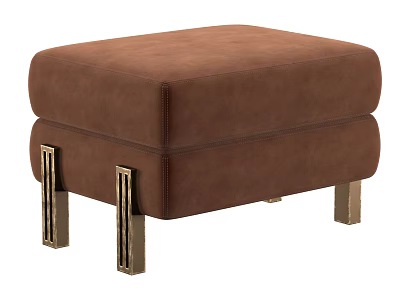 Brown Velvet Upholstered Ottoman With Modern Brass Metal Legs For Living Room Decor 3d model