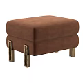 Brown Velvet Upholstered Ottoman With Modern Brass Metal Legs For Living Room Decor