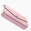 Pink Vertical Striped Clutch Bag With Metallic Button And Sleek Design